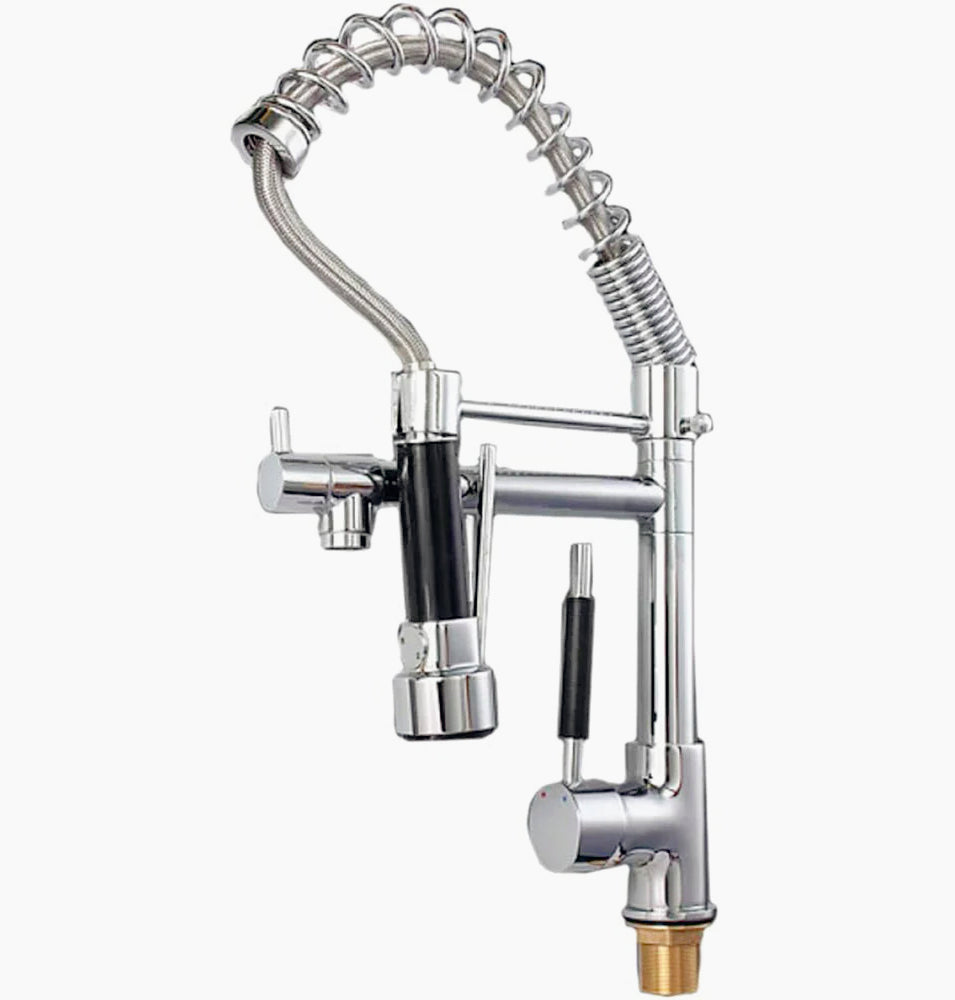 Rubinetto lavello cucina canna alta 2 vie con doccetta cromato - funzionale e moderno