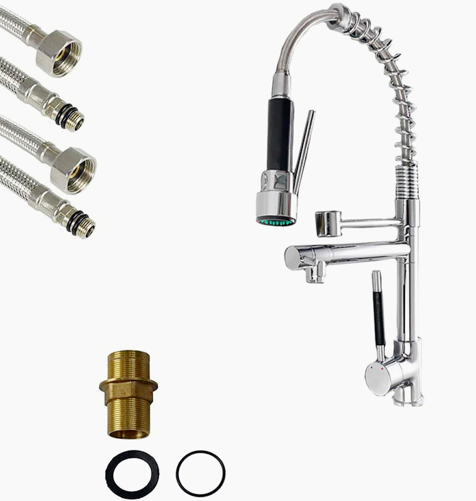 Rubinetto lavello cucina canna alta 2 vie con doccetta cromato - funzionale e moderno