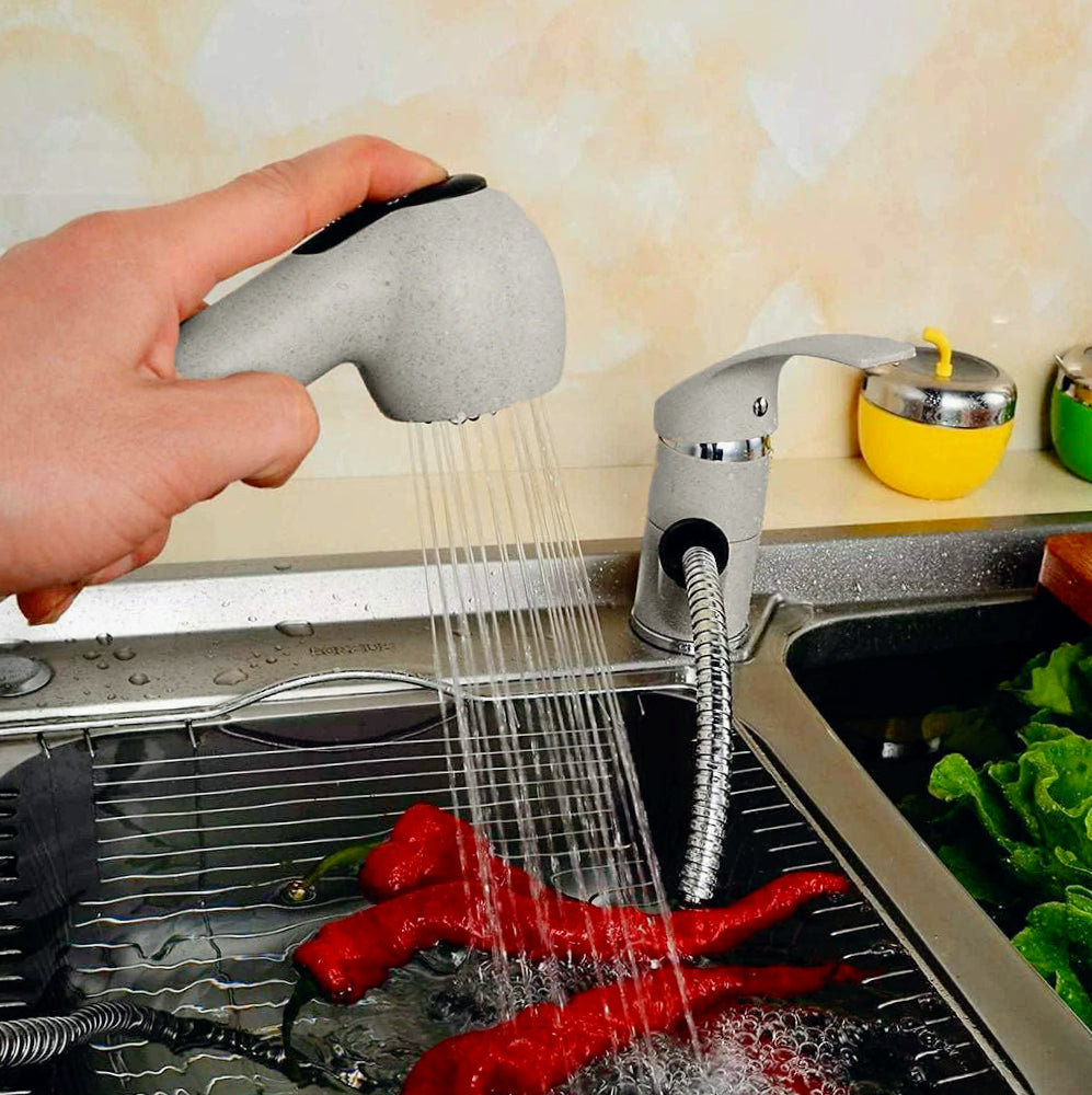 Rubinetto lavello cucina canna bassa con doccetta avena - funzionale e moderno