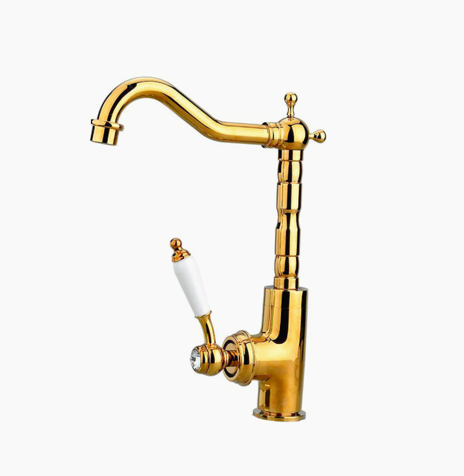 Rubinetto per lavello da cucina a canna alta in ottone oro lucido - design lussuoso e moderno