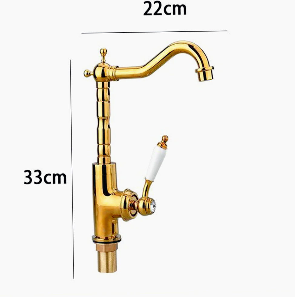 Rubinetto per lavello da cucina a canna alta in ottone oro lucido - design lussuoso e moderno