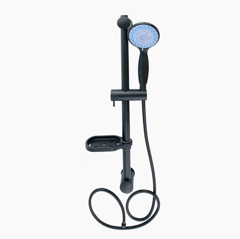 Saliscendi colonna doccia nero opaco 60 cm con porta-sapone e flessibile - ambraled