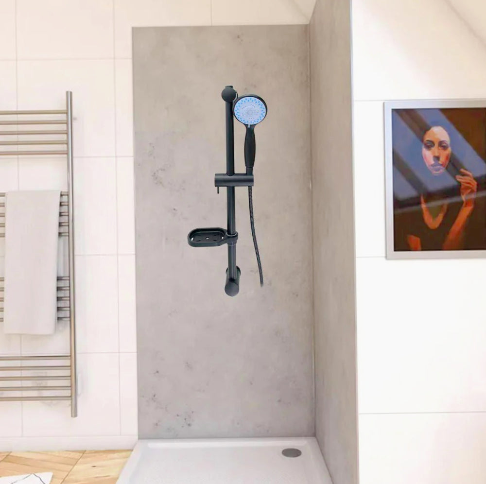 Saliscendi colonna doccia nero opaco 60 cm con porta-sapone e flessibile - ambraled
