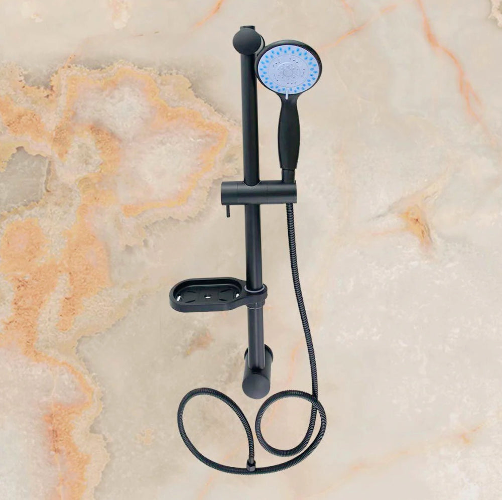 Saliscendi colonna doccia nero opaco 60 cm con porta-sapone e flessibile - ambraled