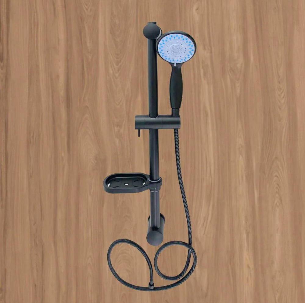 Saliscendi colonna doccia nero opaco 60 cm con porta-sapone e flessibile - ambraled