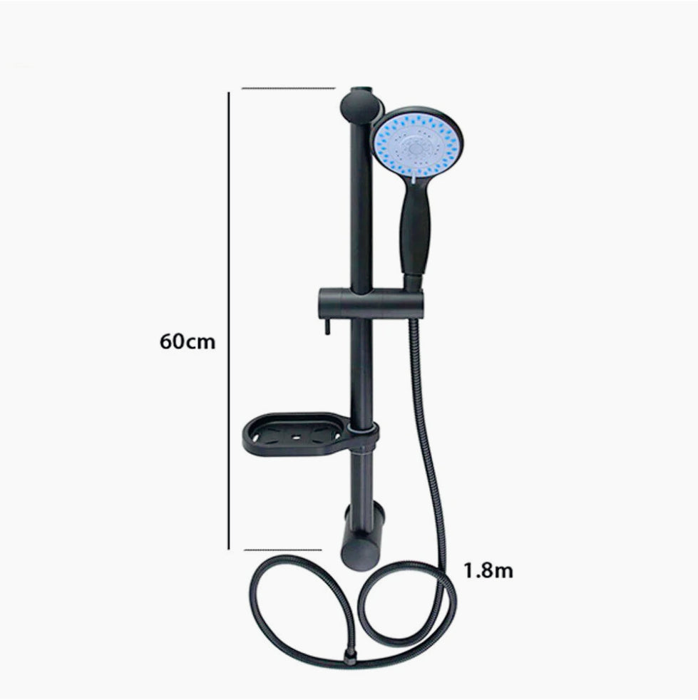 Saliscendi colonna doccia nero opaco 60 cm con porta-sapone e flessibile - ambraled