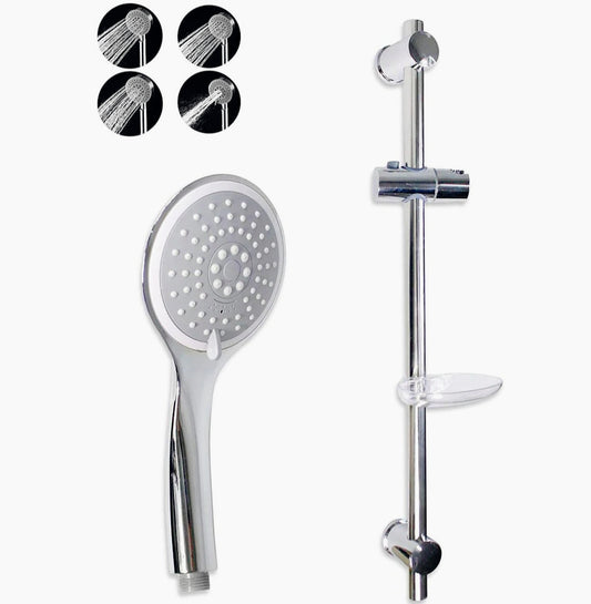 Saliscendi cromato 70 cm con soffione multigetto e staffa porta-sapone - ambraled