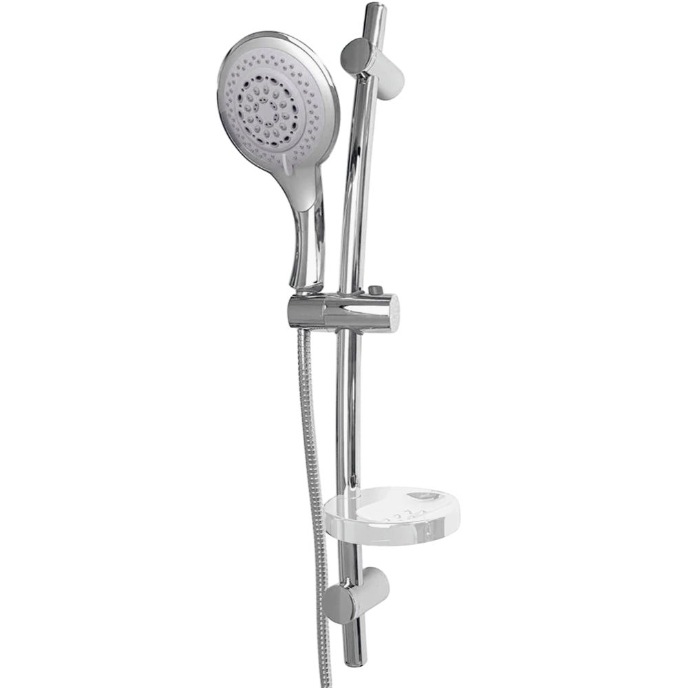 Saliscendi cromato 70 cm con soffione multigetto e staffa porta-sapone - ambraled