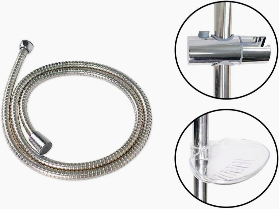 Saliscendi cromato 70 cm con soffione multigetto e staffa porta-sapone - ambraled