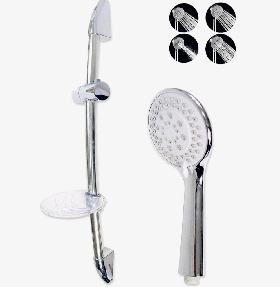 Saliscendi cromato 70 cm con soffione multigetto e staffa porta-sapone - ambraled