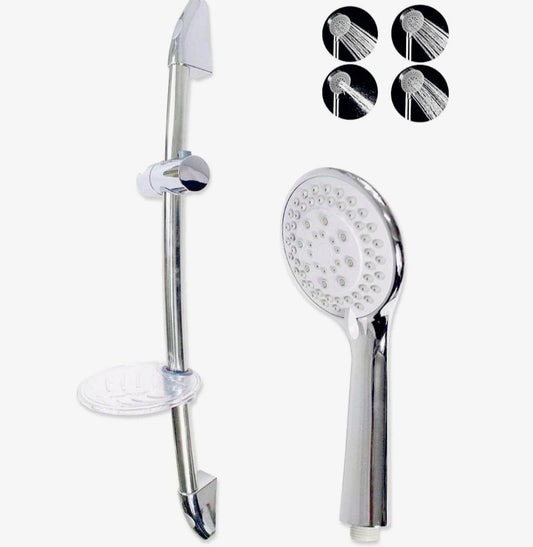 Saliscendi cromato 70 cm con soffione multigetto e staffa porta-sapone - ambraled