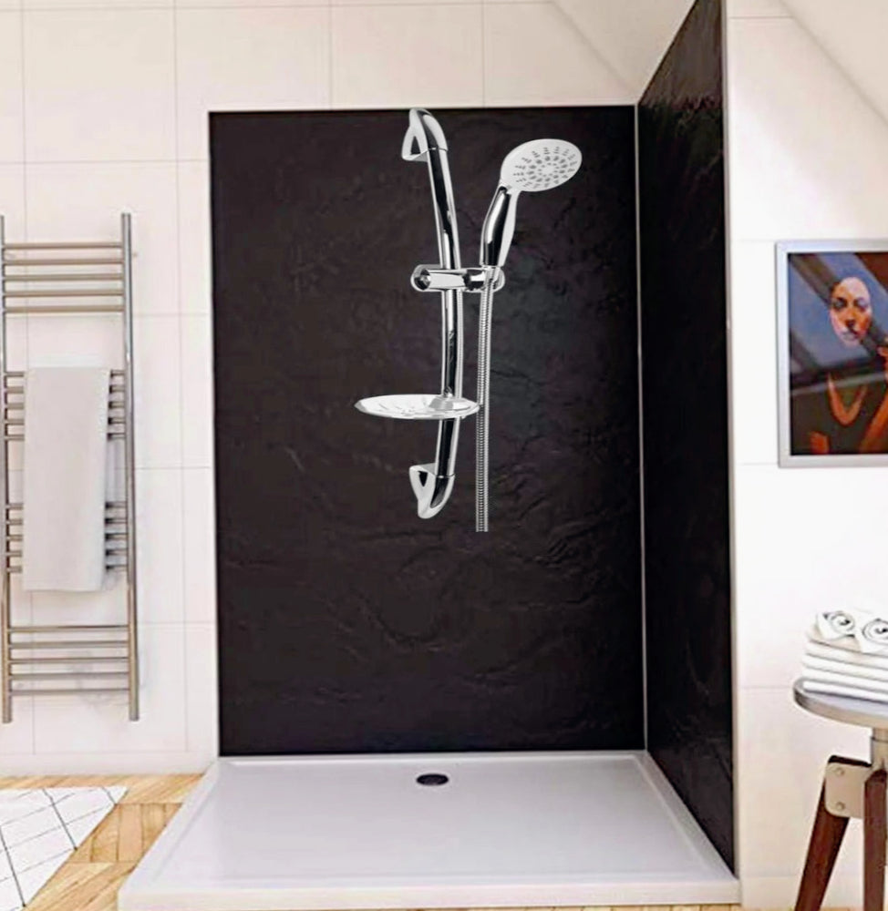 Saliscendi cromato 70 cm con soffione multigetto e staffa porta-sapone - ambraled