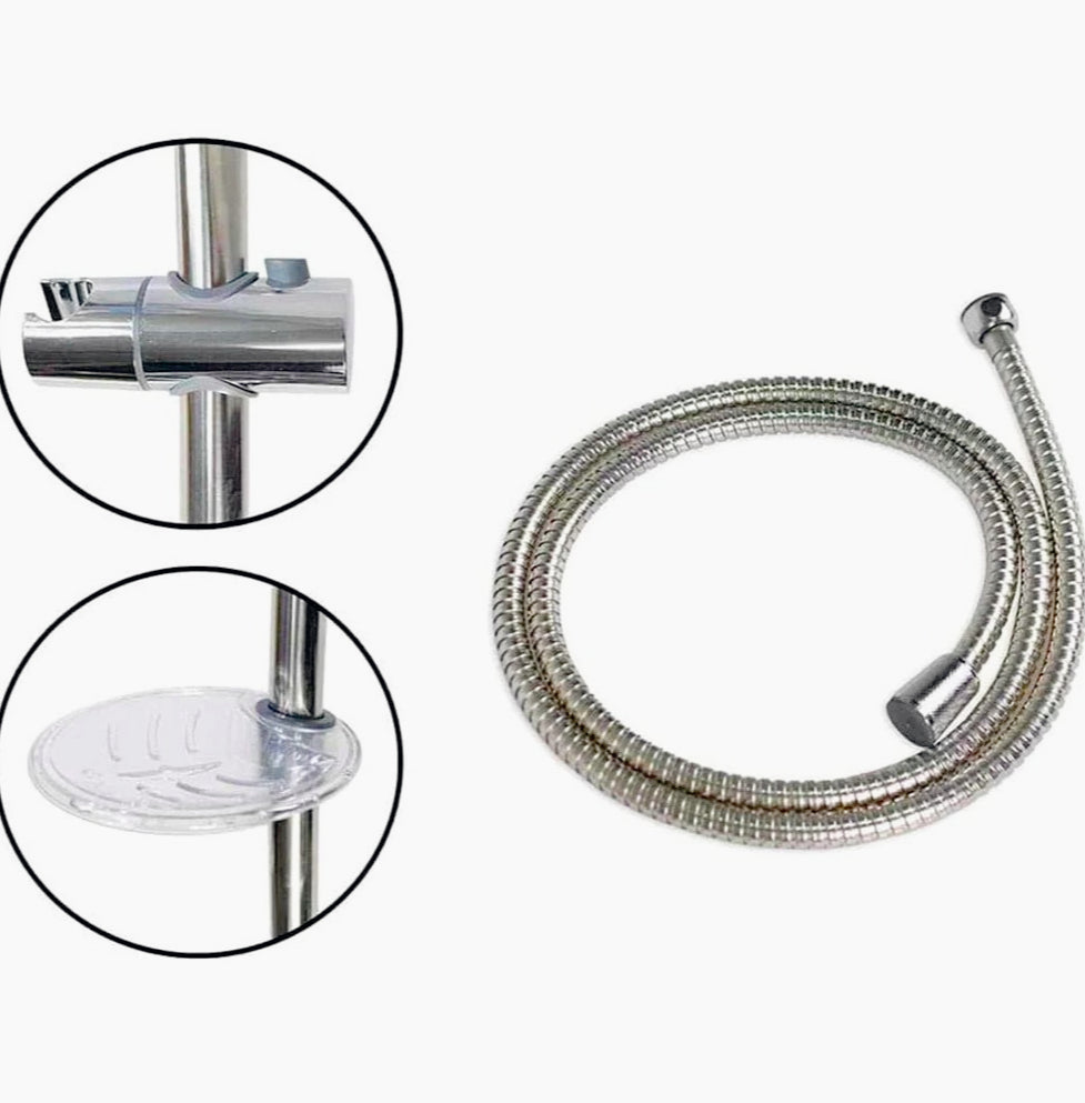 Saliscendi cromato 70 cm con soffione multigetto e staffa porta-sapone - ambraled