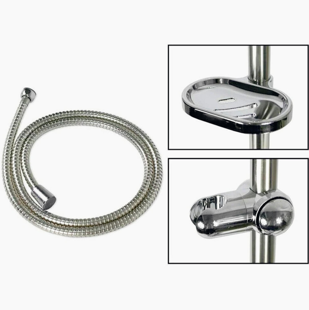 Saliscendi doccia in grigio con asta a colonna, portasapone e soffione multigetto - ambraled