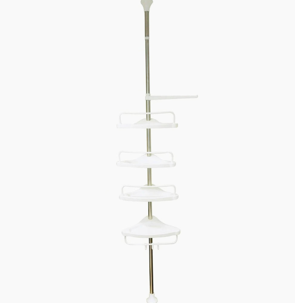 Scaffale angolare telescopico 4 ripiani da bagno/doccia con 4 ganci - ambraled