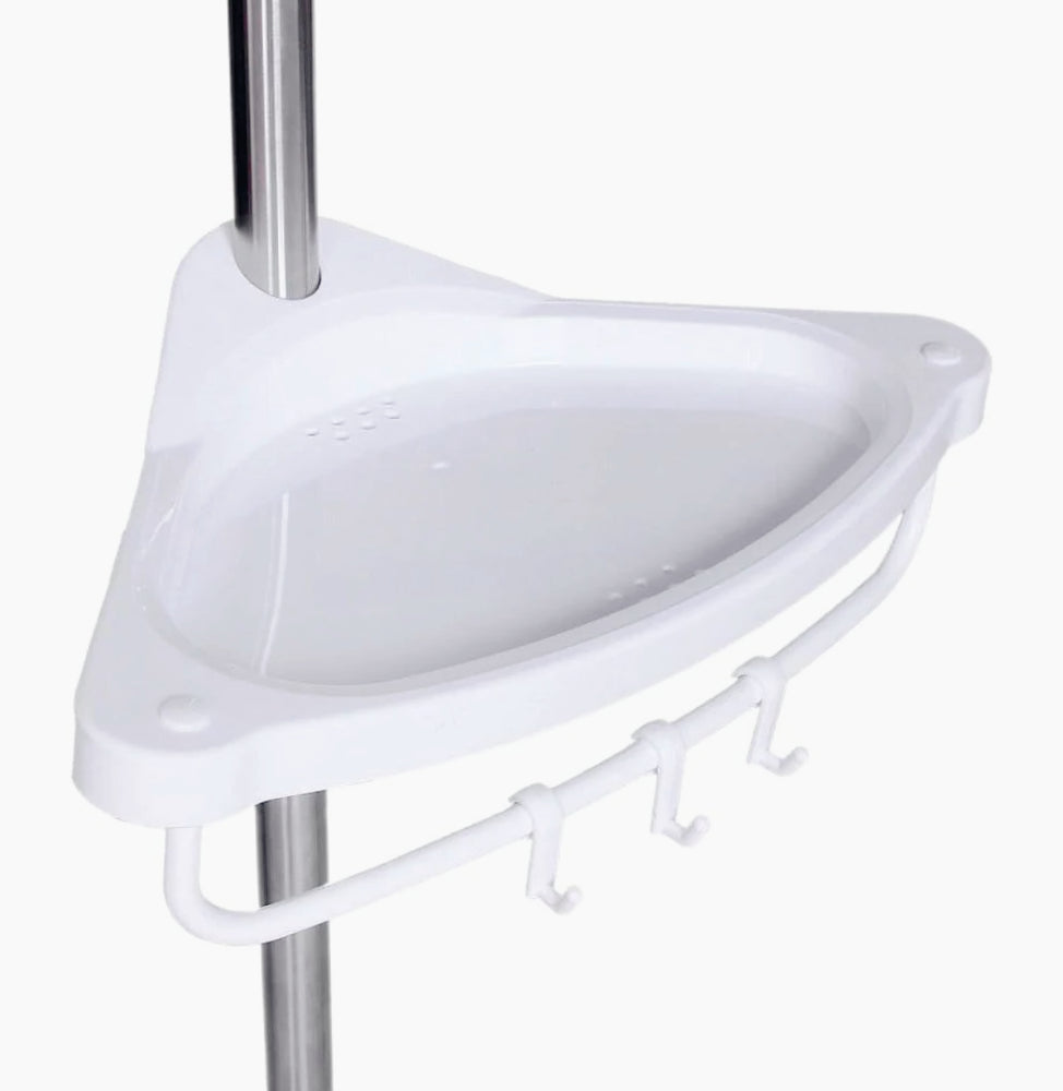 Scaffale angolare telescopico 4 ripiani da bagno/doccia con 4 ganci - ambraled