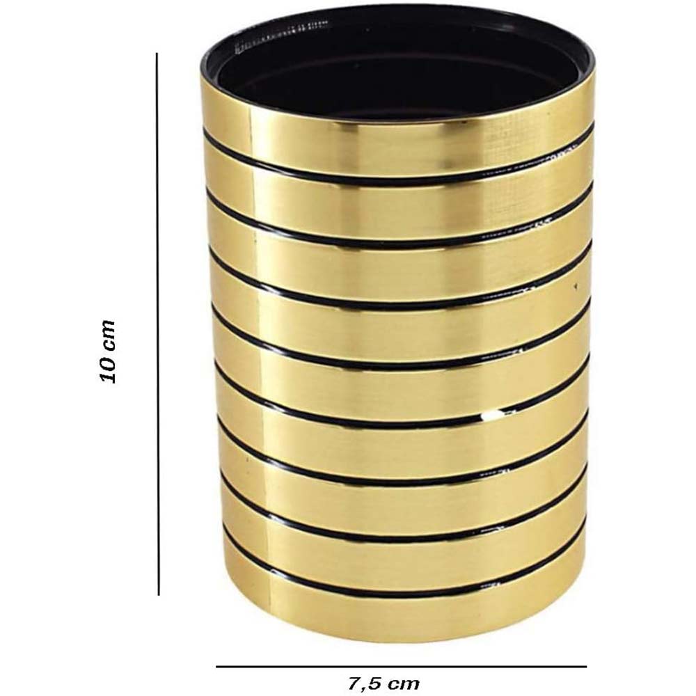 Set accessori bagno 3 pezzi oro a righe dispenser bicchiere piattino - ambraled