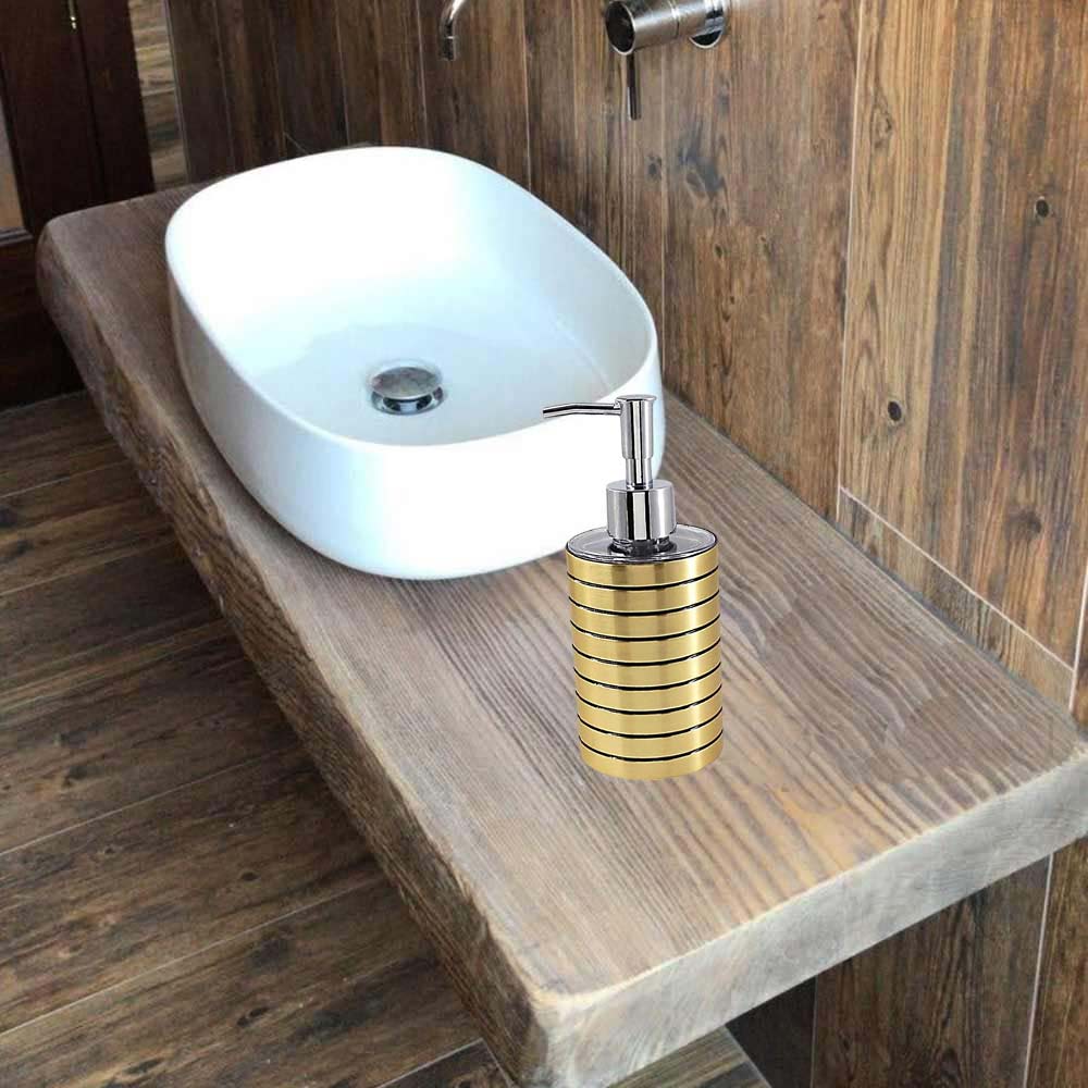 Set accessori bagno 3 pezzi oro a righe dispenser bicchiere piattino - ambraled