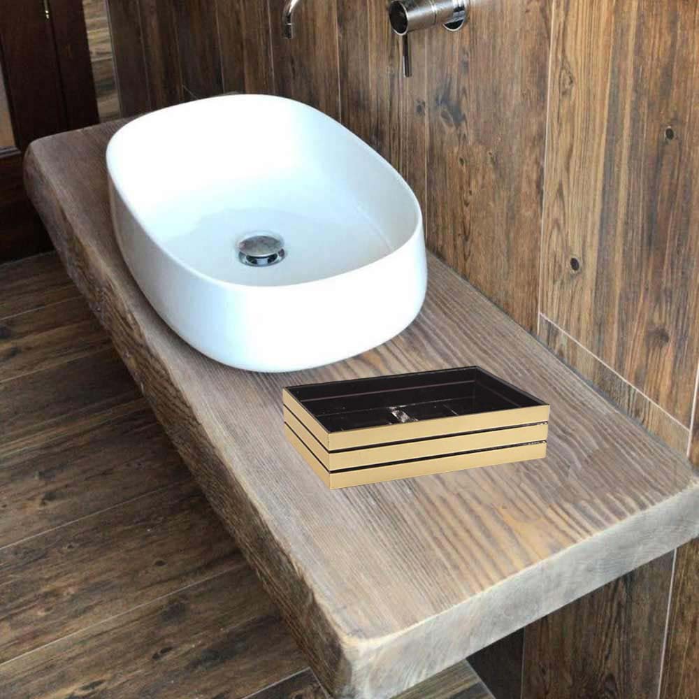 Set accessori bagno 3 pezzi oro a righe dispenser bicchiere piattino - ambraled