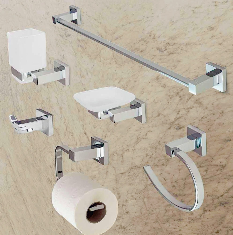 Set bagno moderno 6 pezzi in acciaio cromato e vetro satinato (formato quadrato) - ambraled