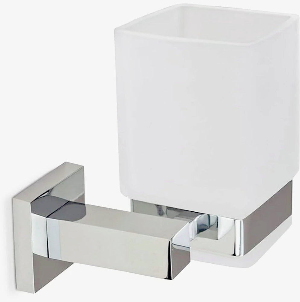 Set bagno moderno 6 pezzi in acciaio cromato e vetro satinato (formato quadrato) - ambraled