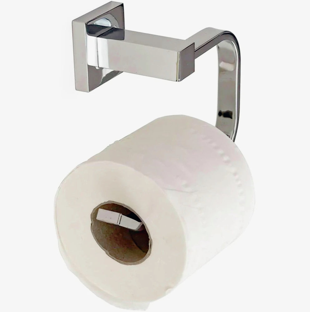 Set bagno moderno 6 pezzi in acciaio cromato e vetro satinato (formato quadrato) - ambraled