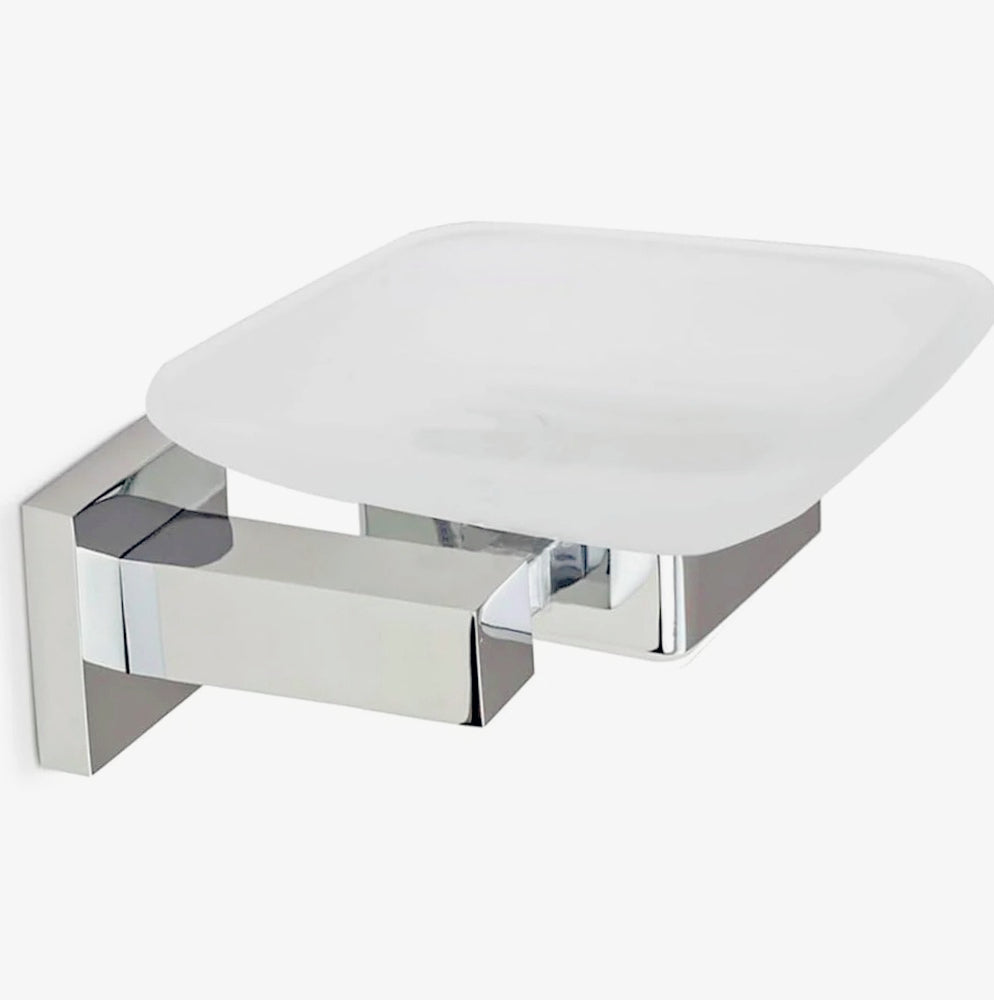 Set bagno moderno 6 pezzi in acciaio cromato e vetro satinato (formato quadrato) - ambraled