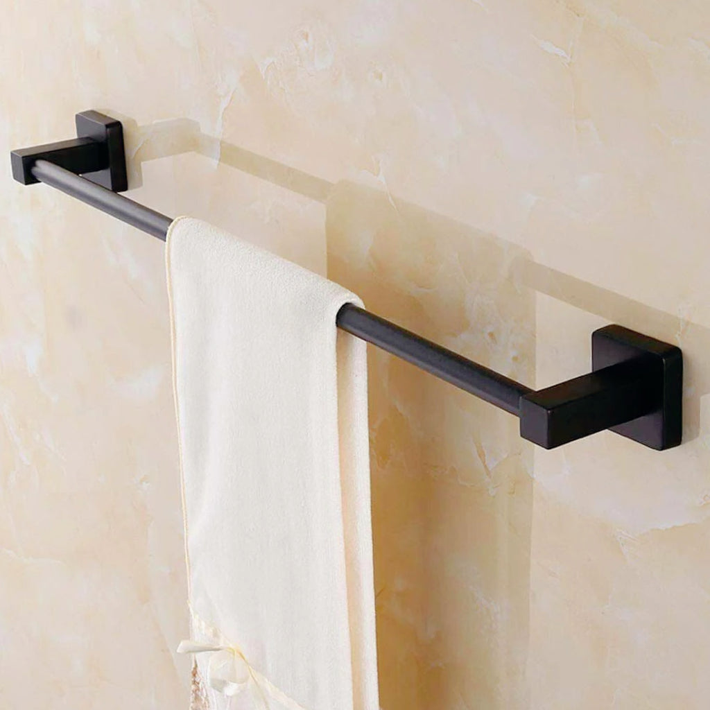 Set bagno moderno 6 pezzi in acciaio nero e vetro satinato (quadrato) - ambraled