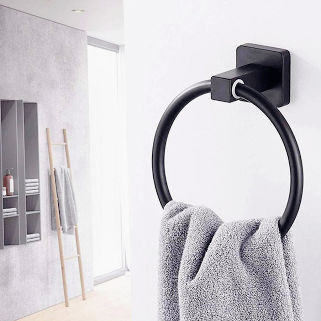 Set bagno moderno 6 pezzi in acciaio nero e vetro satinato (quadrato) - ambraled