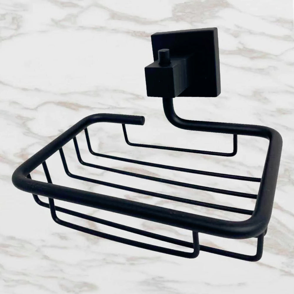 Set bagno moderno 6 pezzi in acciaio nero e vetro satinato (quadrato) - ambraled