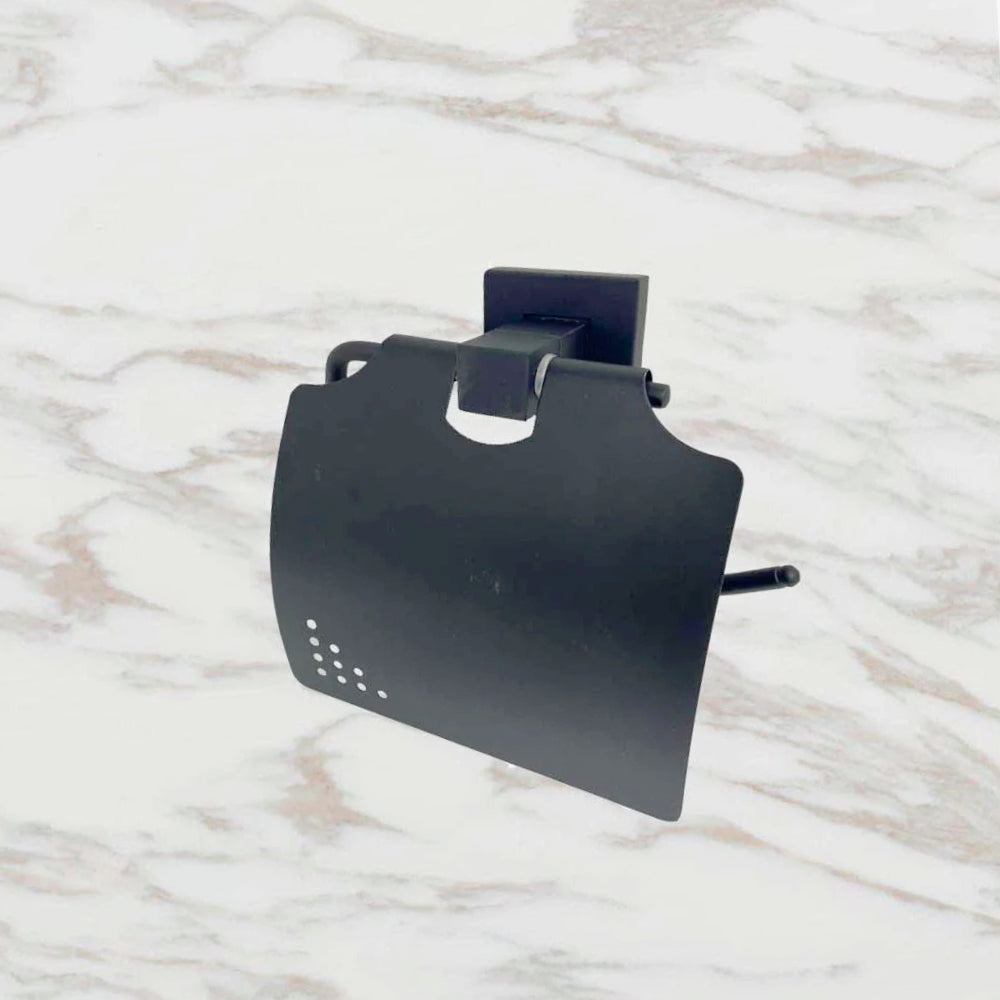 Set bagno moderno 6 pezzi in acciaio nero e vetro satinato (quadrato) - ambraled