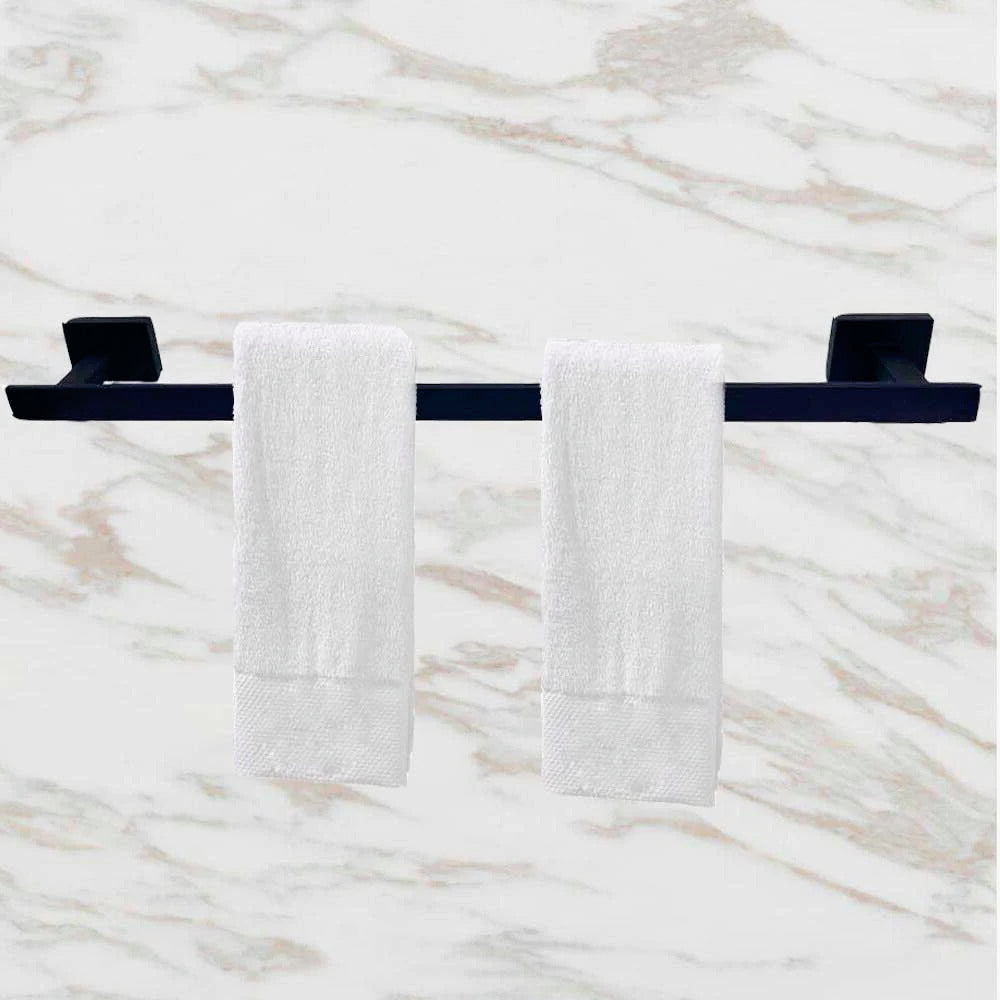 Set bagno moderno 6 pezzi in acciaio nero e vetro satinato (rettangolare) - ambraled