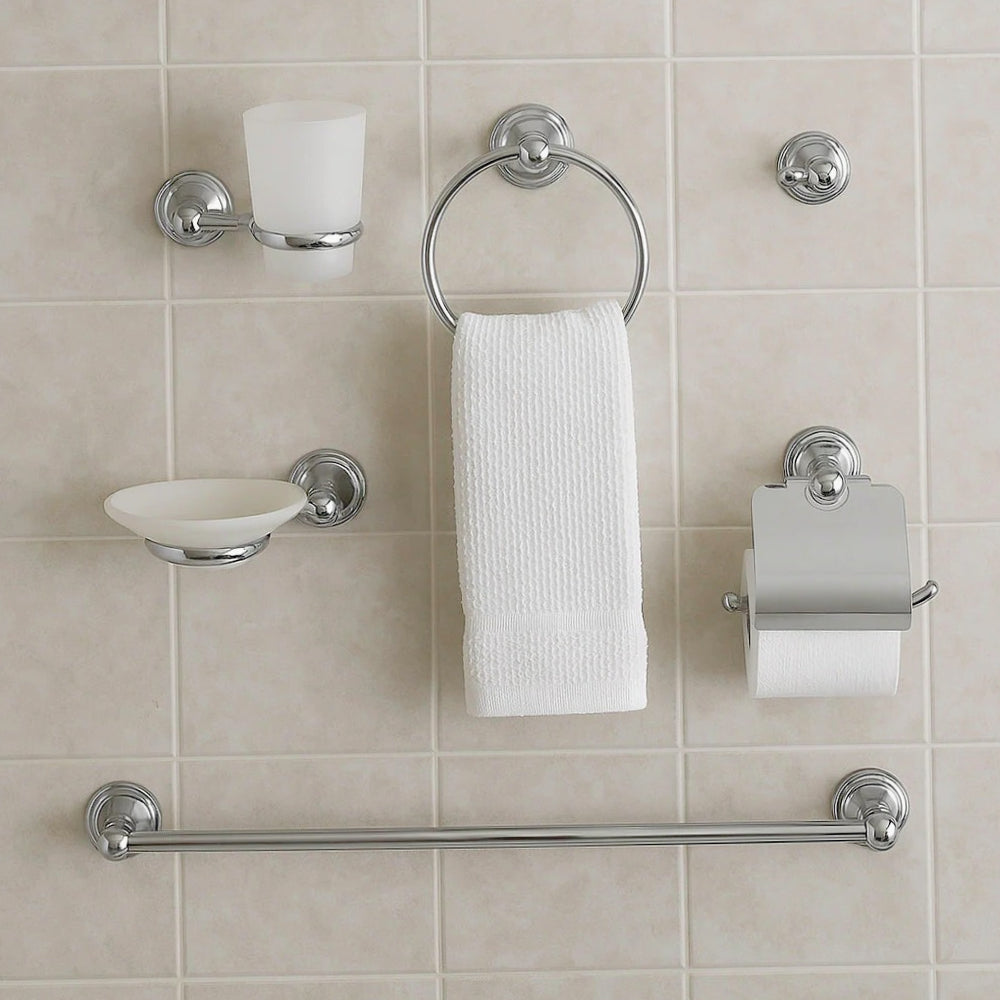 Set completo 6 accessori in acciaio cromato e vetro satinato - ambraled