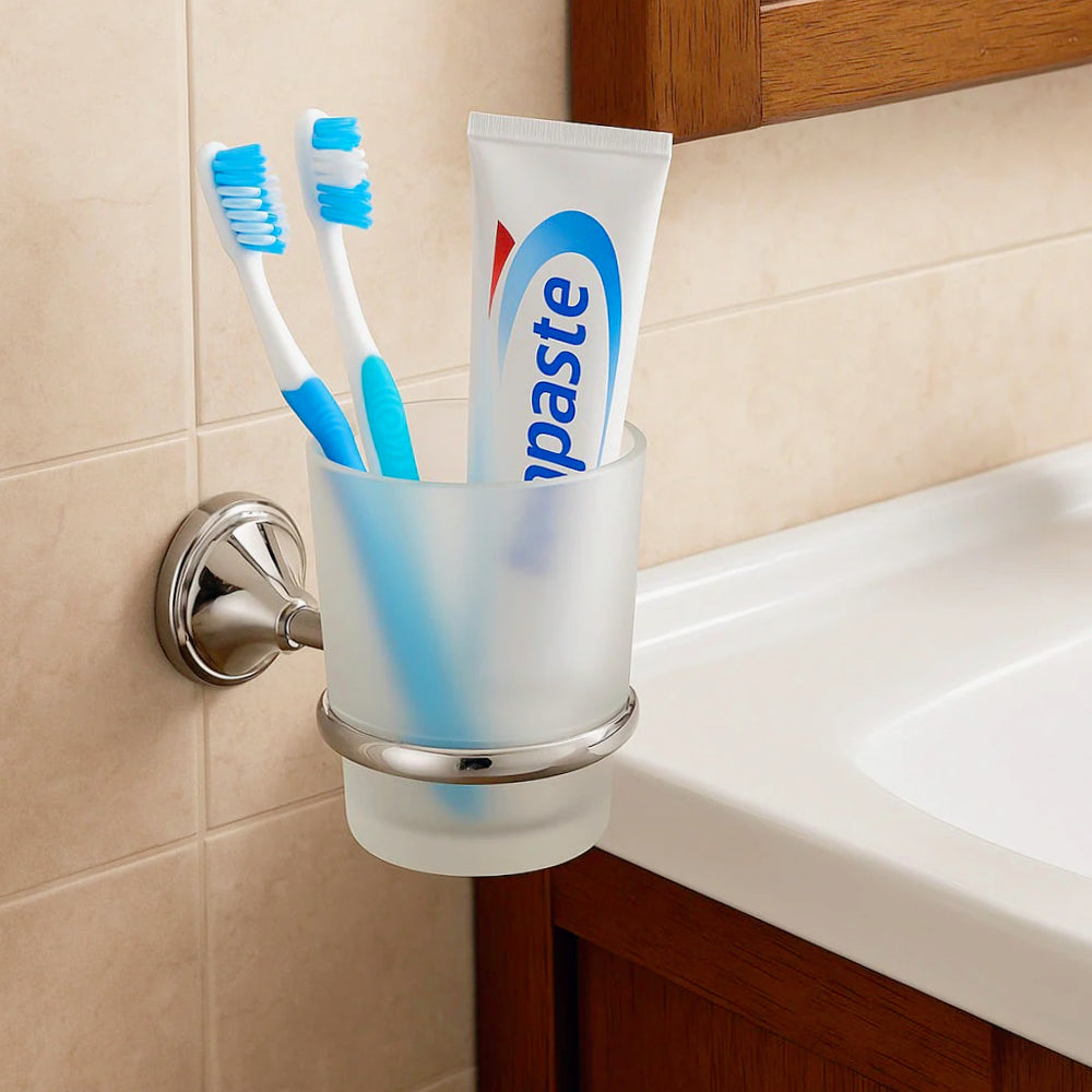 Set completo 6 accessori in acciaio cromato e vetro satinato - ambraled