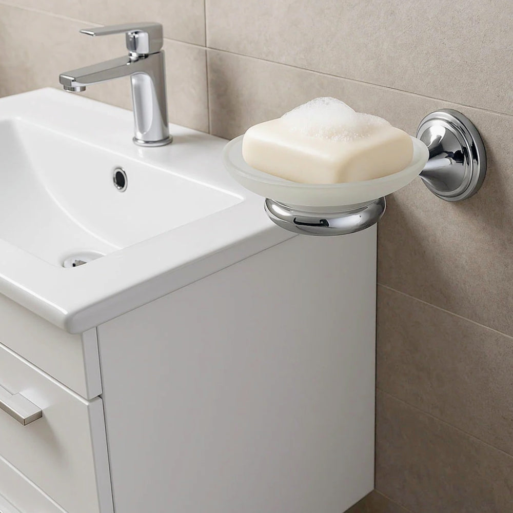 Set completo 6 accessori in acciaio cromato e vetro satinato - ambraled