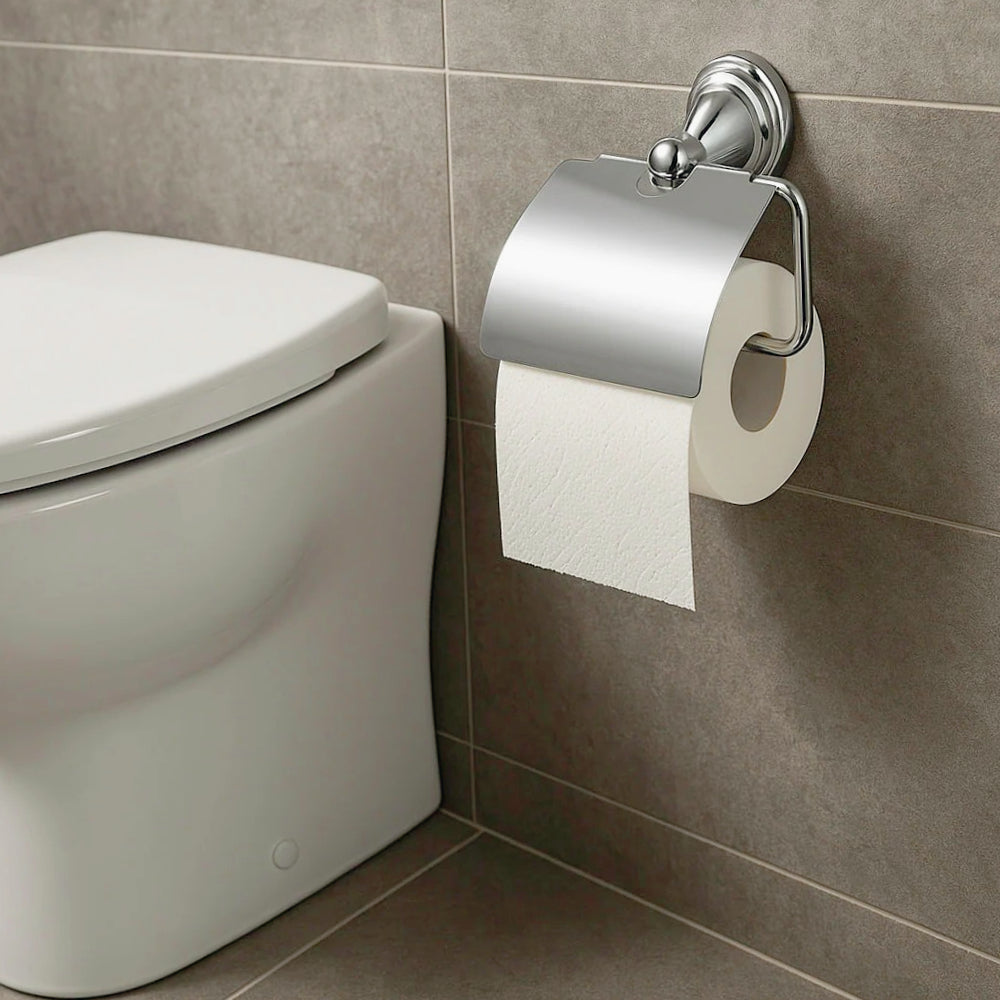 Set di 6 accessori bagno in acciaio cromato e vetro satinato opaco - ambraled
