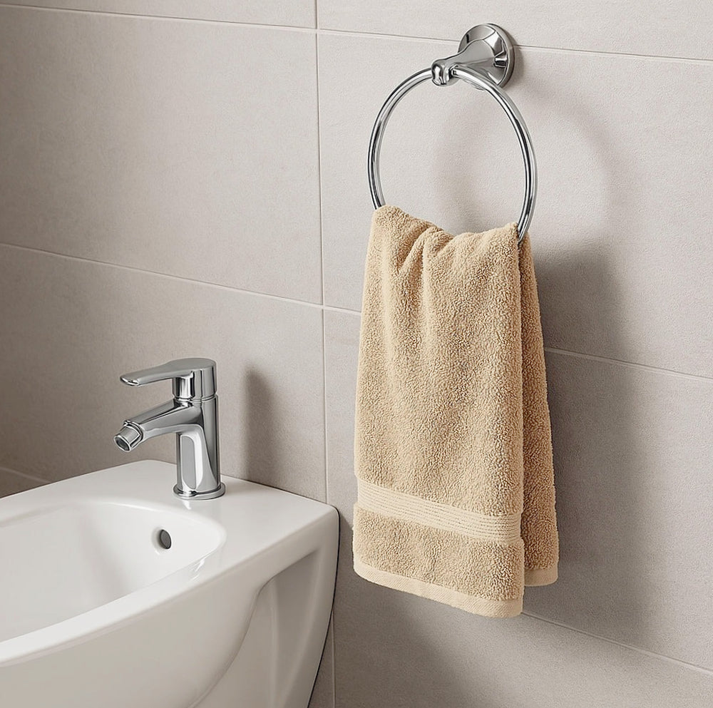Set accessori bagno 6 pezzi in acciaio cromato e vetro satinato - ambraled