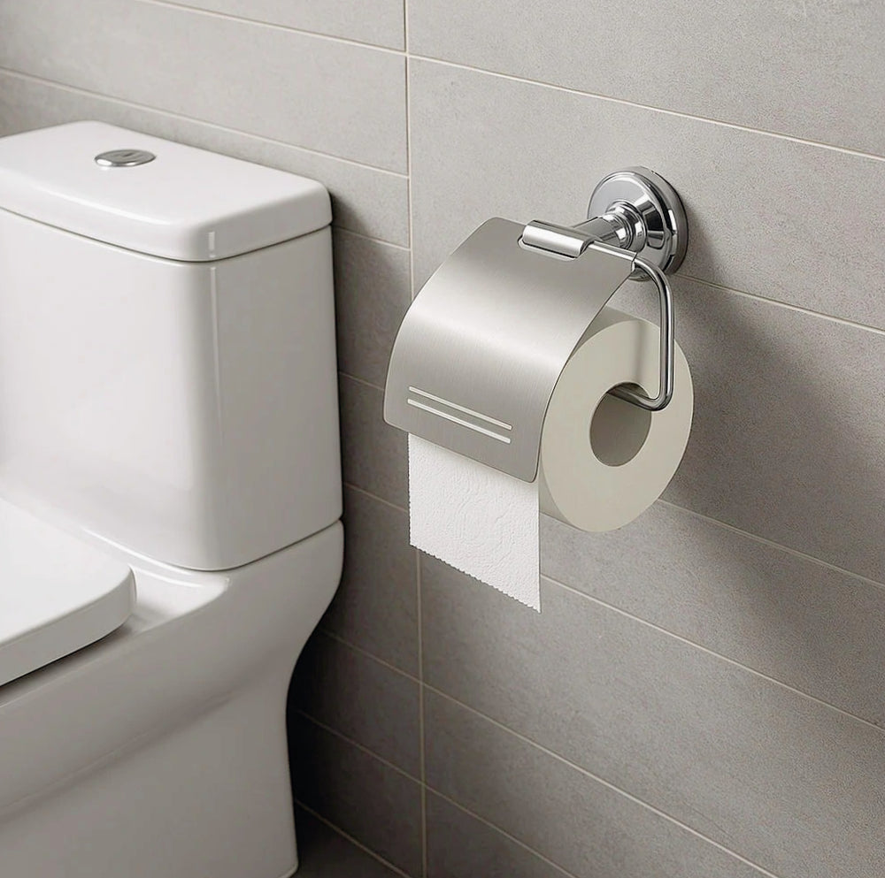 Set accessori bagno 6 pezzi in acciaio cromato e vetro satinato - ambraled