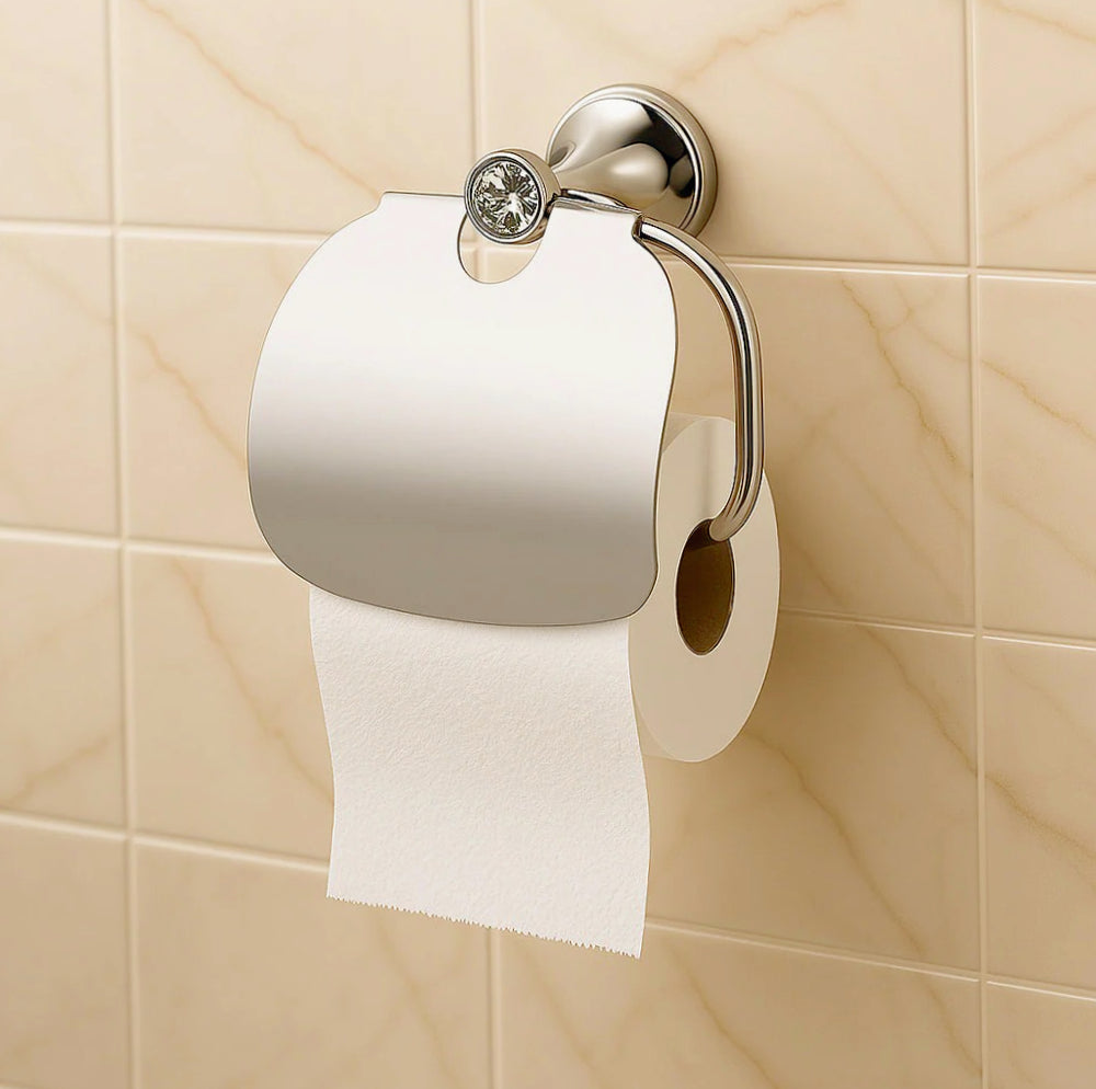 Set bagno 6 pezzi in acciaio lucido con punti luce e cristalli acrilici - ambraled