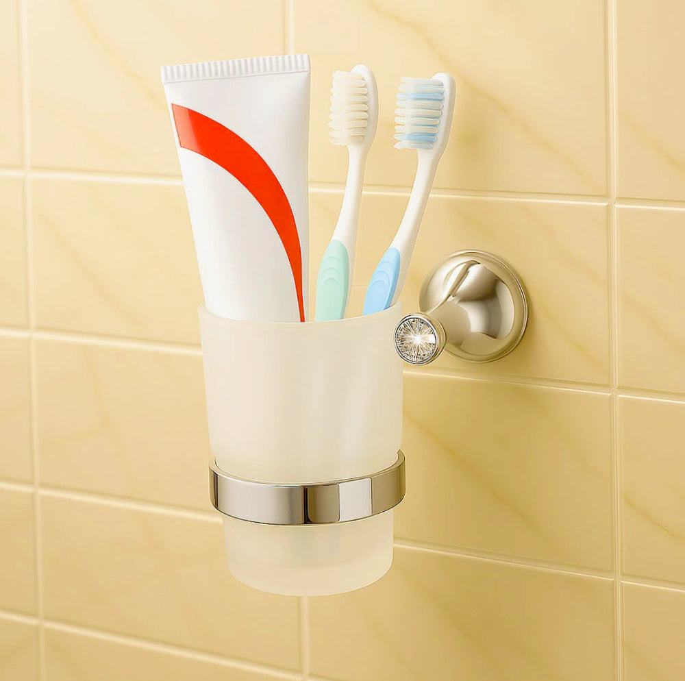 Set bagno 6 pezzi in acciaio lucido con punti luce e cristalli acrilici - ambraled