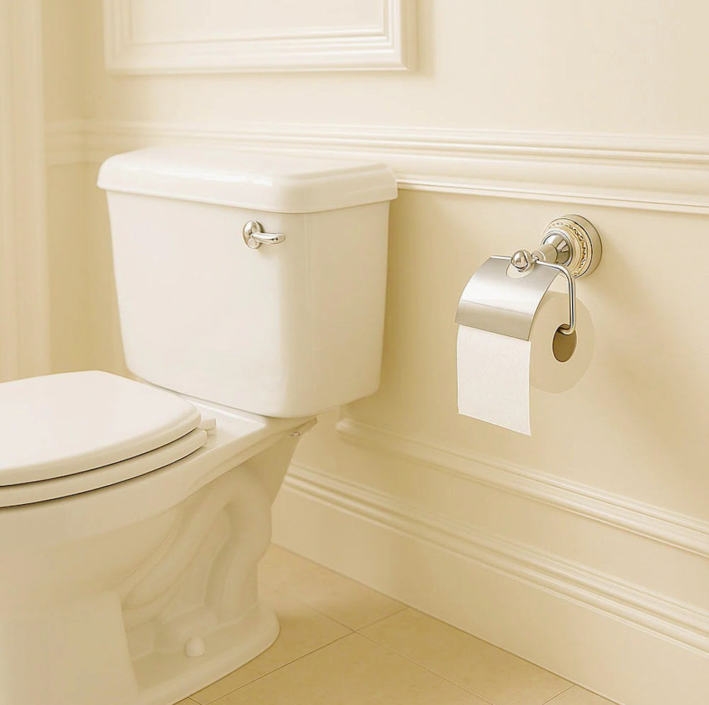 Set bagno 6 pezzi in acciaio lucido, vetro satinato e ceramica - ambraled