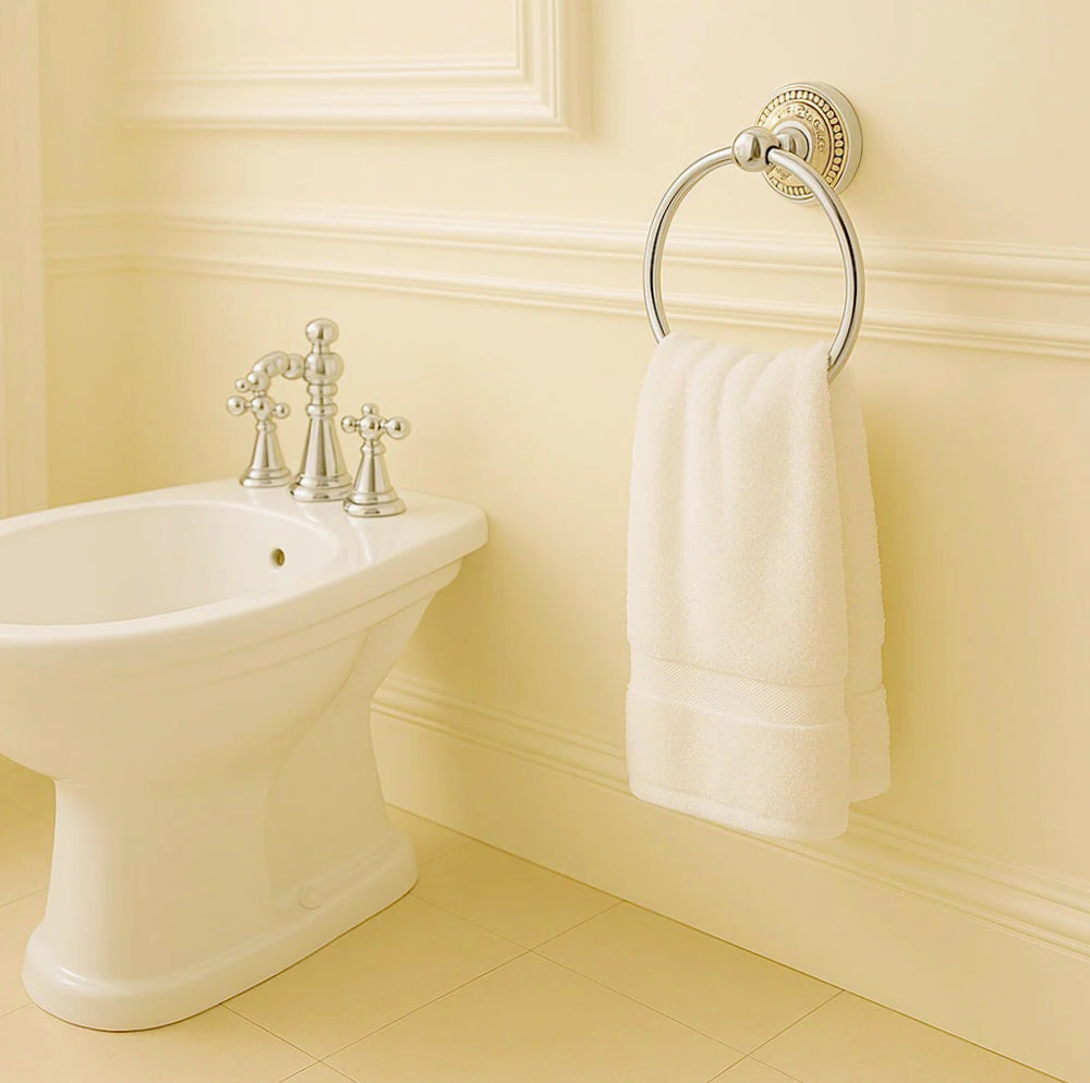 Set bagno 6 pezzi in acciaio lucido, vetro satinato e ceramica - ambraled