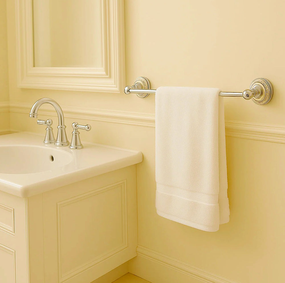 Set bagno 6 pezzi in acciaio lucido, vetro satinato e ceramica - ambraled