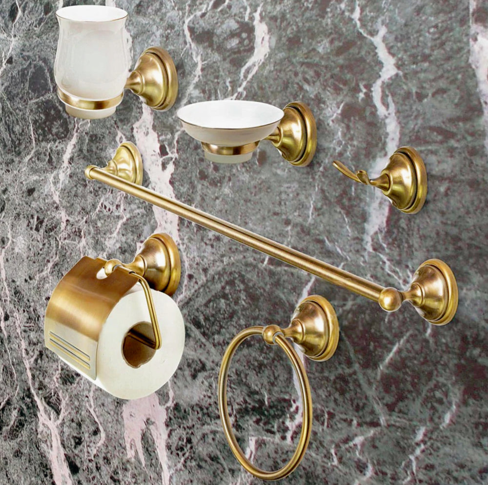 Set bagno classico in oro satinato e vetro 6 pezzi accessori bagno - ambraled