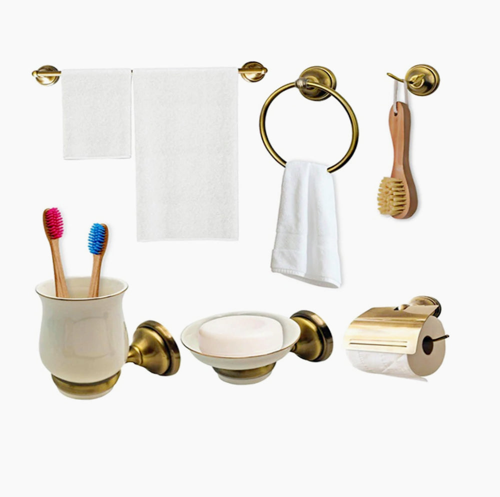 Set bagno classico in oro satinato e vetro 6 pezzi accessori bagno - ambraled