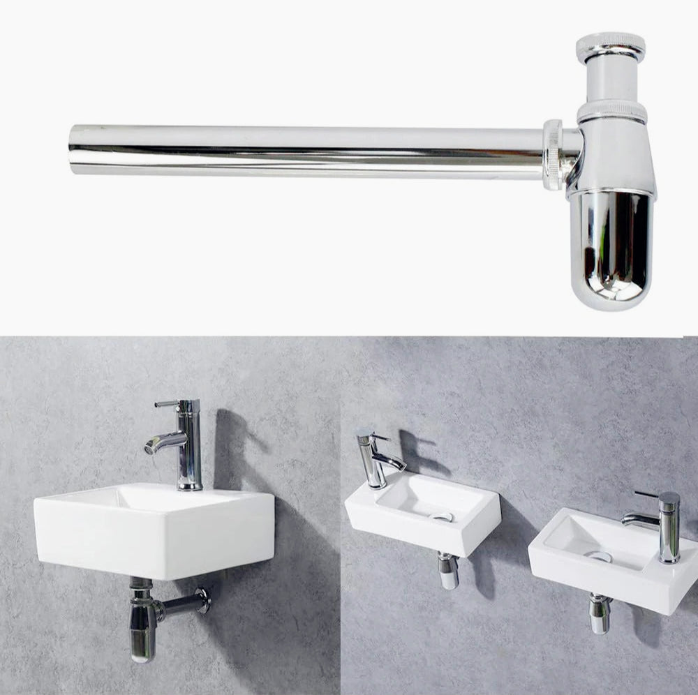Sifone bottiglia ¼ cromato con scarico sotto lavabo, cromato lucido - ambraled