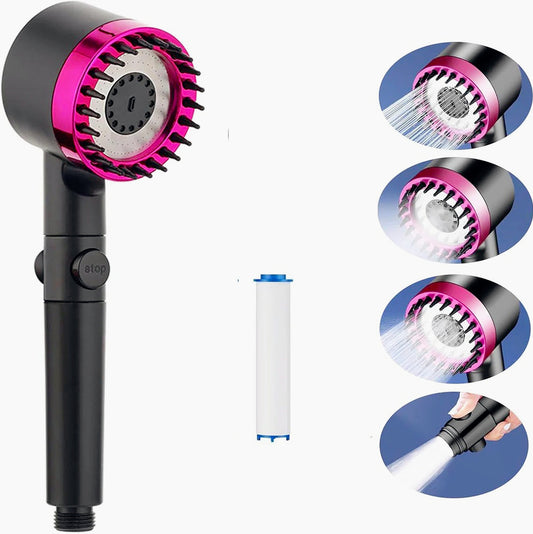 Soffione doccia 4 modalità di getto setole in silicone tasto ON/OFF - ambraled