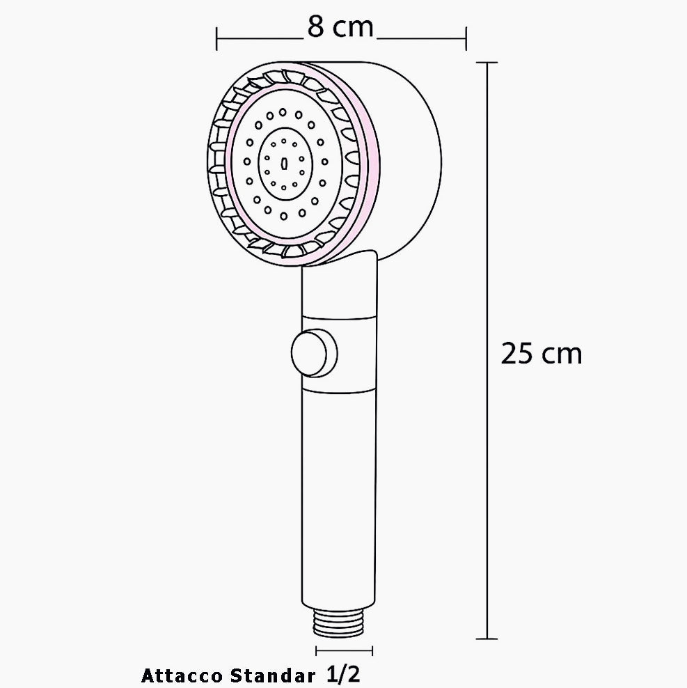 Soffione doccia 4 modalità di getto setole in silicone tasto ON/OFF - ambraled