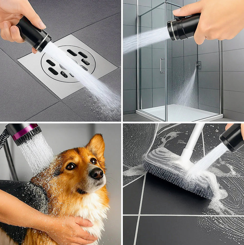 Soffione doccia 4 modalità di getto setole in silicone tasto ON/OFF - ambraled