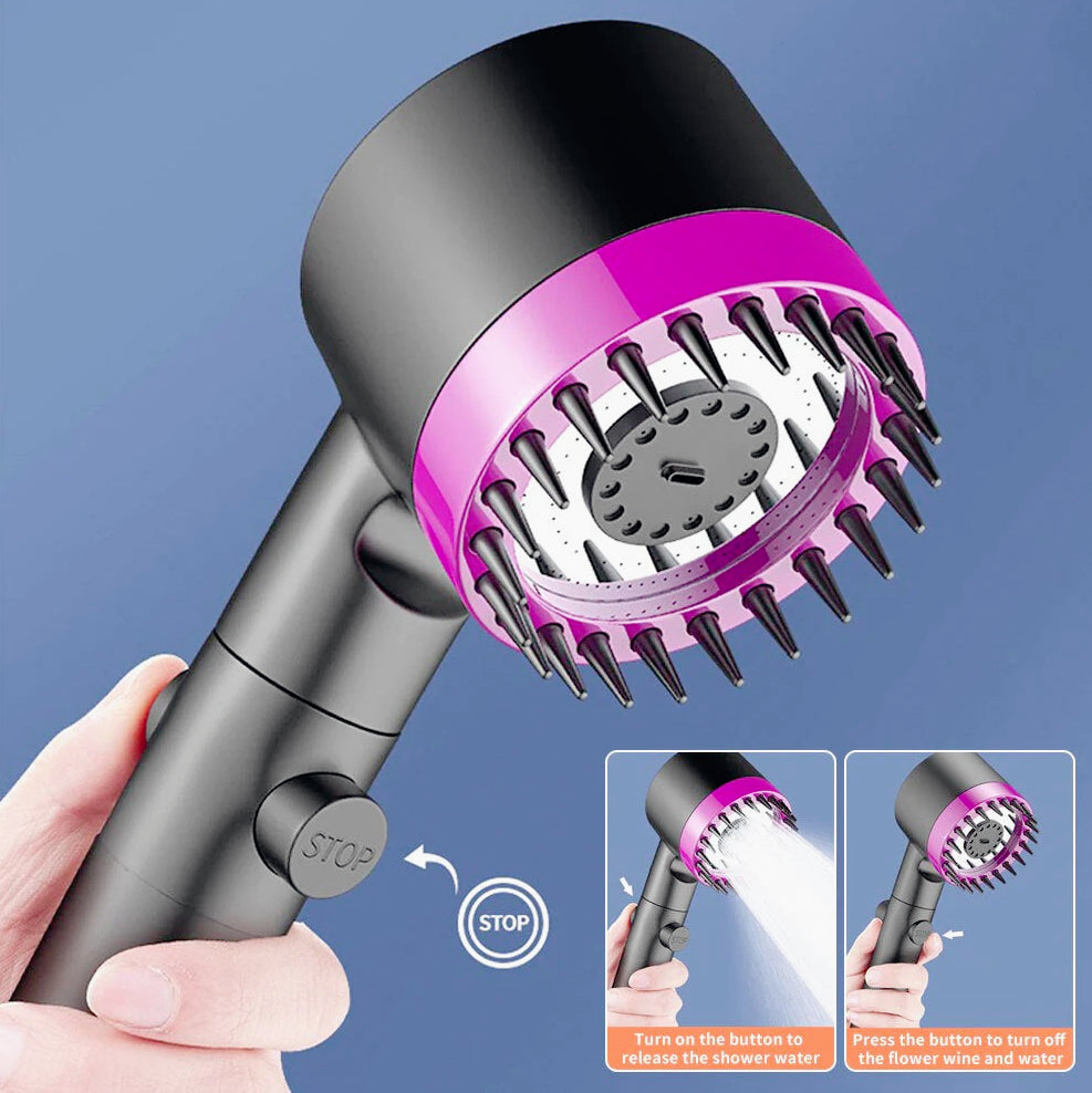 Soffione doccia 4 modalità di getto setole in silicone tasto ON/OFF - ambraled